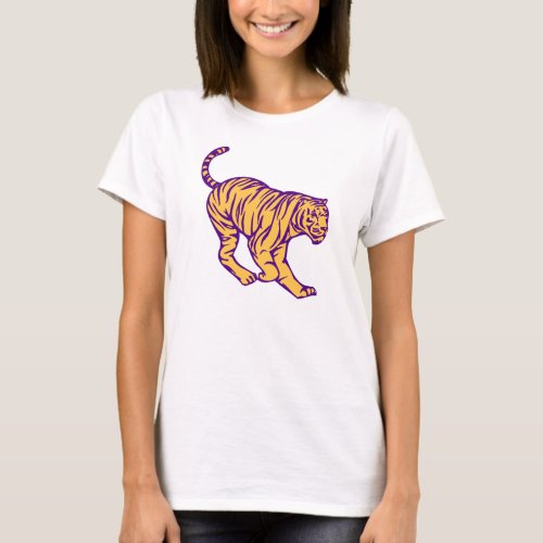 Purple Stripes Wild Cat Tiger Illustration T_Shirt