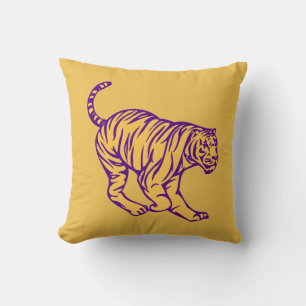 Purple Stripes Wild Cat Tiger Illustration Throw Pillow
