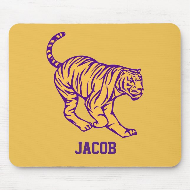 Purple Stripes Wild Cat Tiger Personalized Mouse Pad (Front)