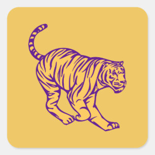 Purple Stripes Wild Cat Tiger Square Sticker