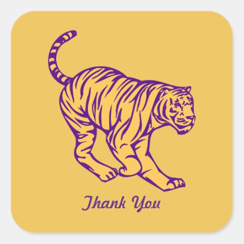 Purple Stripes Wild Cat Tiger Thank You Square Sticker