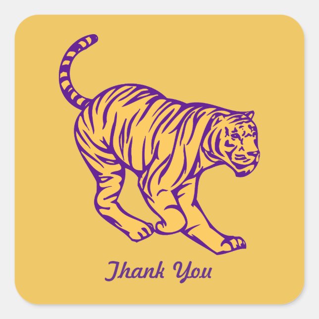 Purple Stripes Wild Cat Tiger Thank You Square Sticker (Front)
