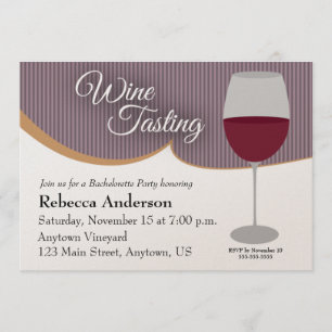 Purple Stripes Wine Tasting Bachelorette Party Invitation