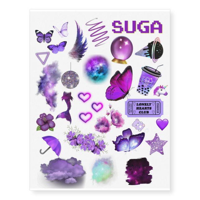Purple stuff temporary tattoos (Front)