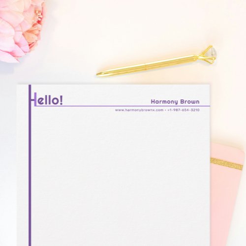 Purple Styled Hello Personal Stationery