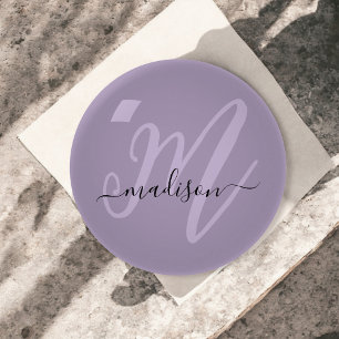 Purple Stylish Name and Monogram Paperweight