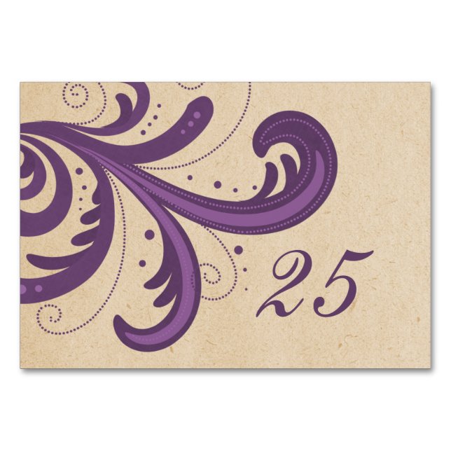 Purple Stylish Swirls Table Card (Front)