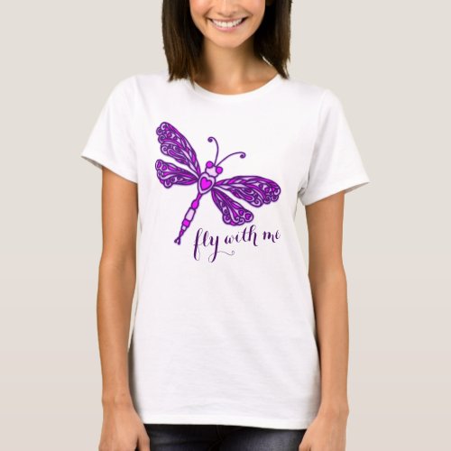 Purple stylized dragonfly fly with me t_shirt