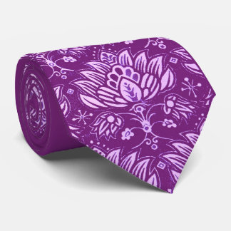 purple stylized floral print neck tie