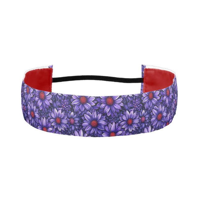 Purple stylized flowers pattern athletic headband (Front)
