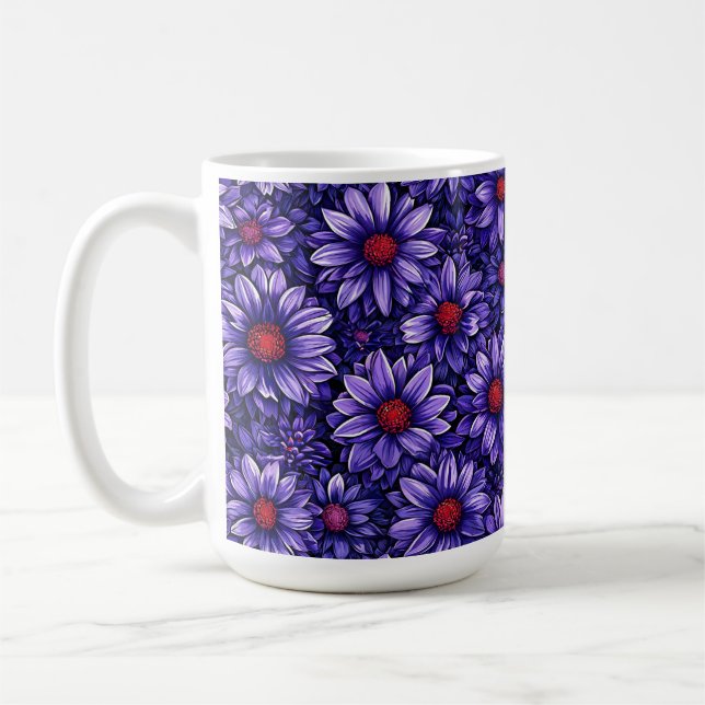 Purple stylized flowers pattern coffee mug (Left)