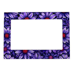 Purple stylized flowers pattern magnetic frame