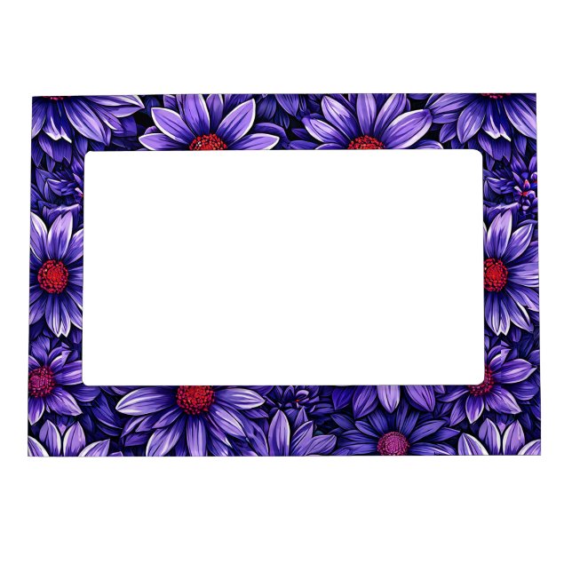 Purple stylized flowers pattern magnetic frame (Front)