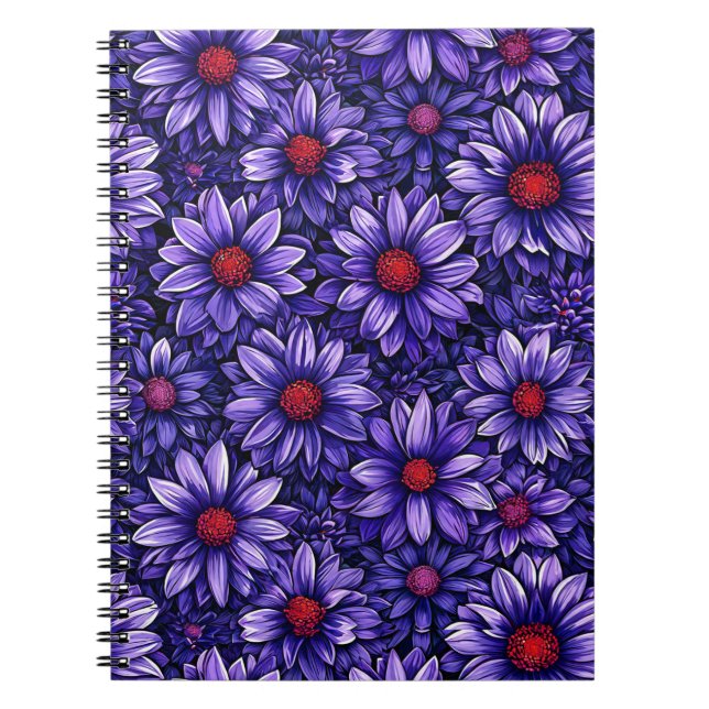 Purple stylized flowers pattern notebook (Front)