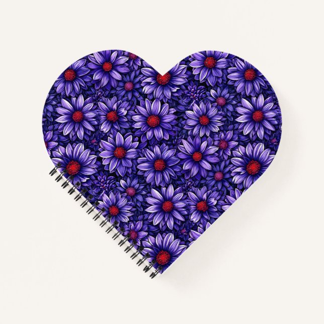 Purple stylized flowers pattern notebook (Front)