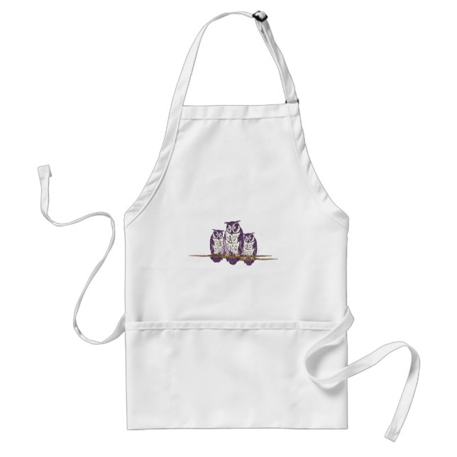Purple Stylized Geometric Owl Family Adult Apron (Front)