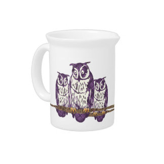 Purple Stylized Geometric Owl Family Beverage Pitcher