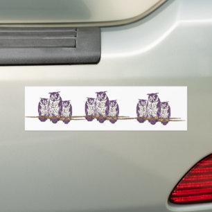 Purple Stylized Geometric Owl Family Bumper Sticker