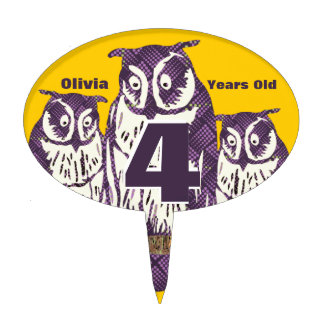 Purple Stylized Geometric Owl Family Cake Topper