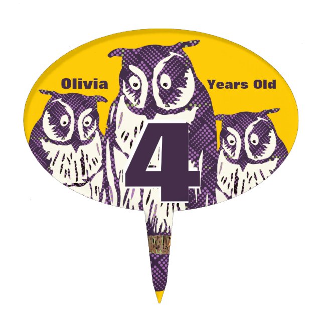 Purple Stylized Geometric Owl Family Cake Topper (Front)