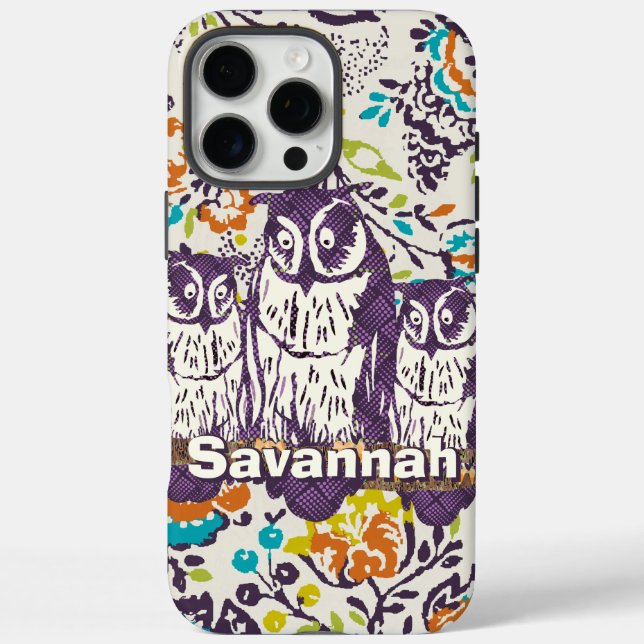 Purple Stylized Geometric Owl Family Case-Mate iPhone Case (Back)