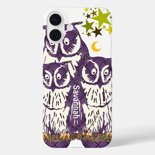 Purple Stylized Geometric Owl Family Case-Mate iPhone Case (Back)