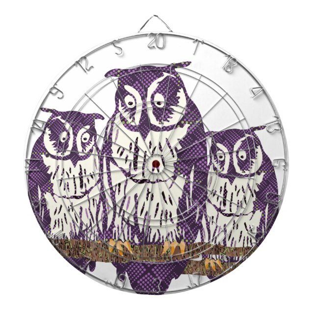 Purple Stylized Geometric Owl Family Dart Board (Front)