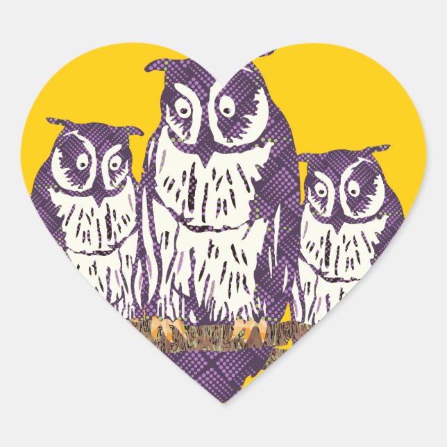 Purple Stylized Geometric Owl Family Heart Sticker (Front)