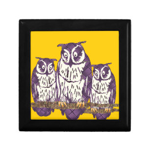 Purple Stylized Geometric Owl Family Keepsake Box