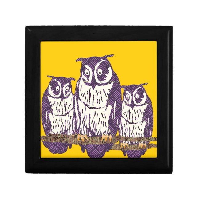 Purple Stylized Geometric Owl Family Keepsake Box (Front)