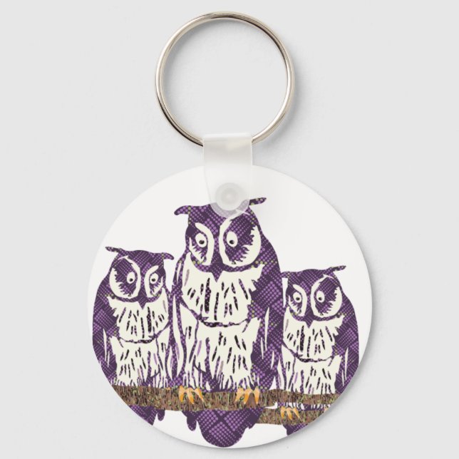 Purple Stylized Geometric Owl Family Keychain (Front)