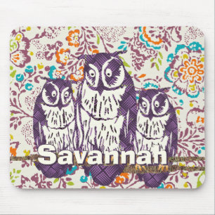 Purple Stylized Geometric Owl Family Mouse Pad