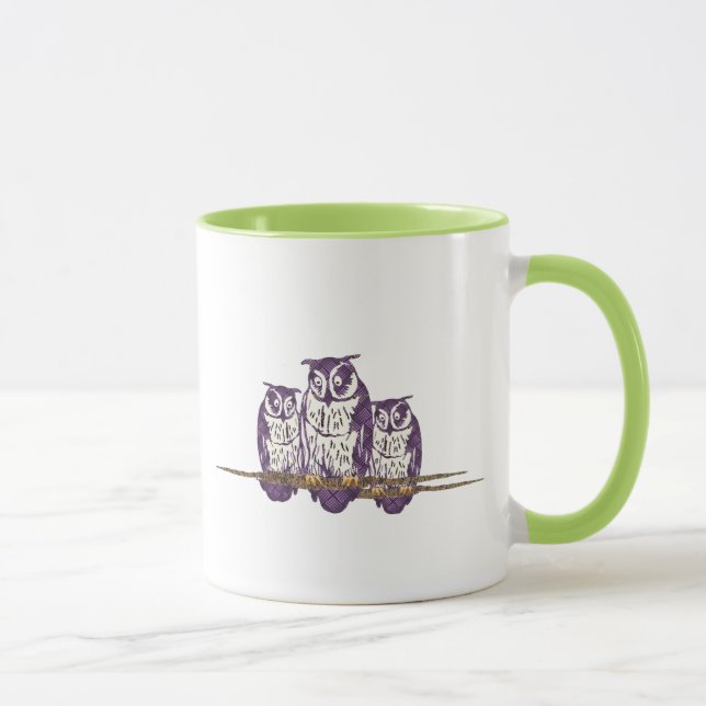 Purple Stylized Geometric Owl Family Mug (Right)