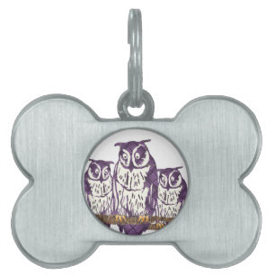 Purple Stylized Geometric Owl Family Pet Tag