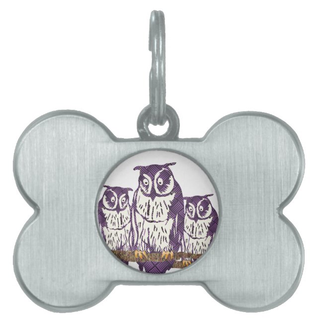 Purple Stylized Geometric Owl Family Pet Tag (Front)