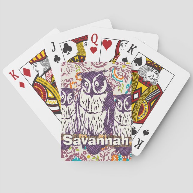 Purple Stylized Geometric Owl Family Poker Cards (Back)