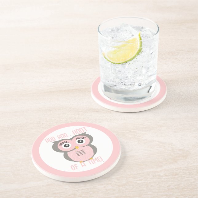 Purple Stylized Geometric Owl Family Sandstone Coaster (Side)