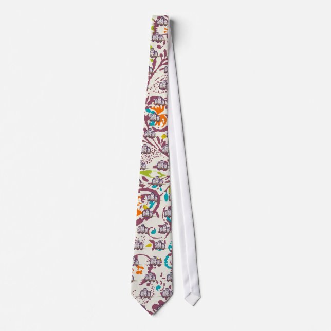 Purple Stylized Geometric Owl Family Tie (Front)