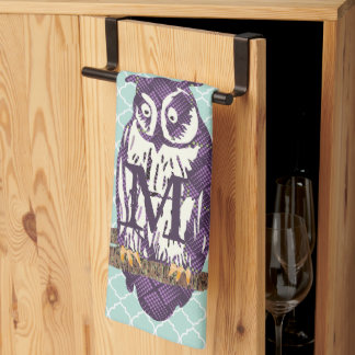 Purple Stylized Geometric Owl Family Towel