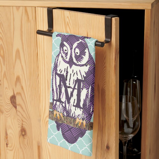 Purple Stylized Geometric Owl Family Towel (Thirds Fold)