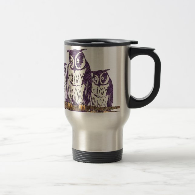 Purple Stylized Geometric Owl Family Travel Mug (Right)