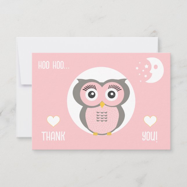 Purple Stylized Geometric Owl Thank You Card (Front)