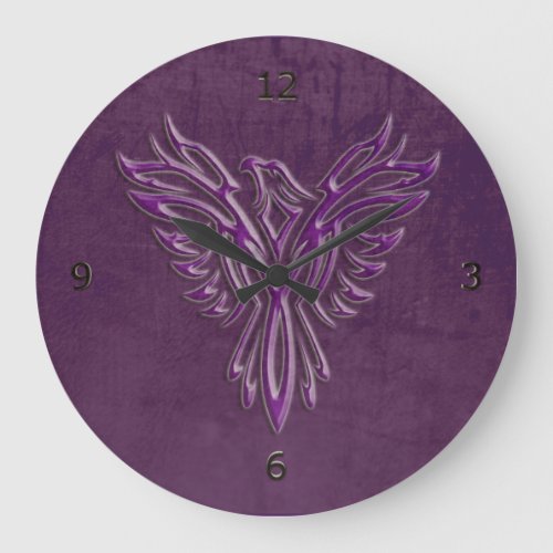 Purple stylized Phoenix Rising leather texture Large Clock