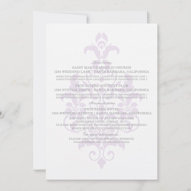Purple Subtle Damask Information Card (Front)