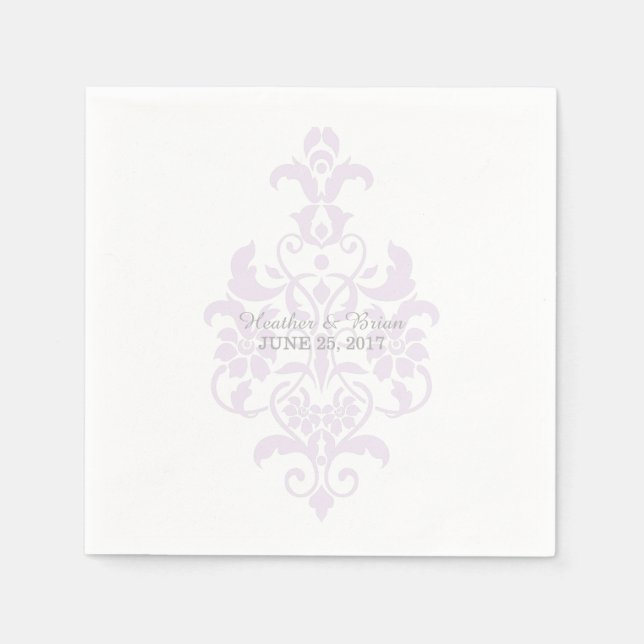 Purple Subtle Damask Paper Napkins (Front)