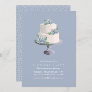 Purple Succulent Birthday Cake 2 Invitation