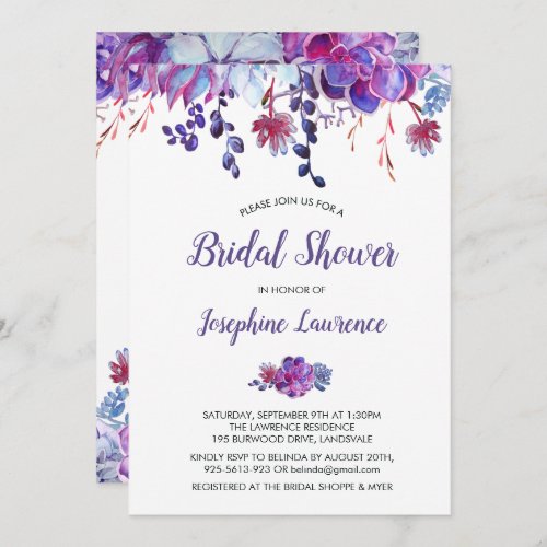 Purple Succulent Foliage Bridal Shower Invitation