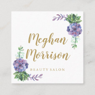 Purple succulent square business card