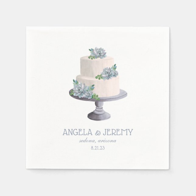 Purple Succulent Wedding Cake Napkins (Front)