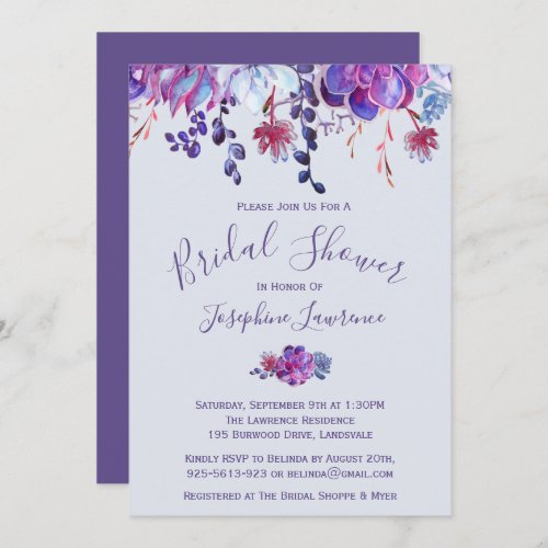 Purple Succulents Bridal Shower Invitation